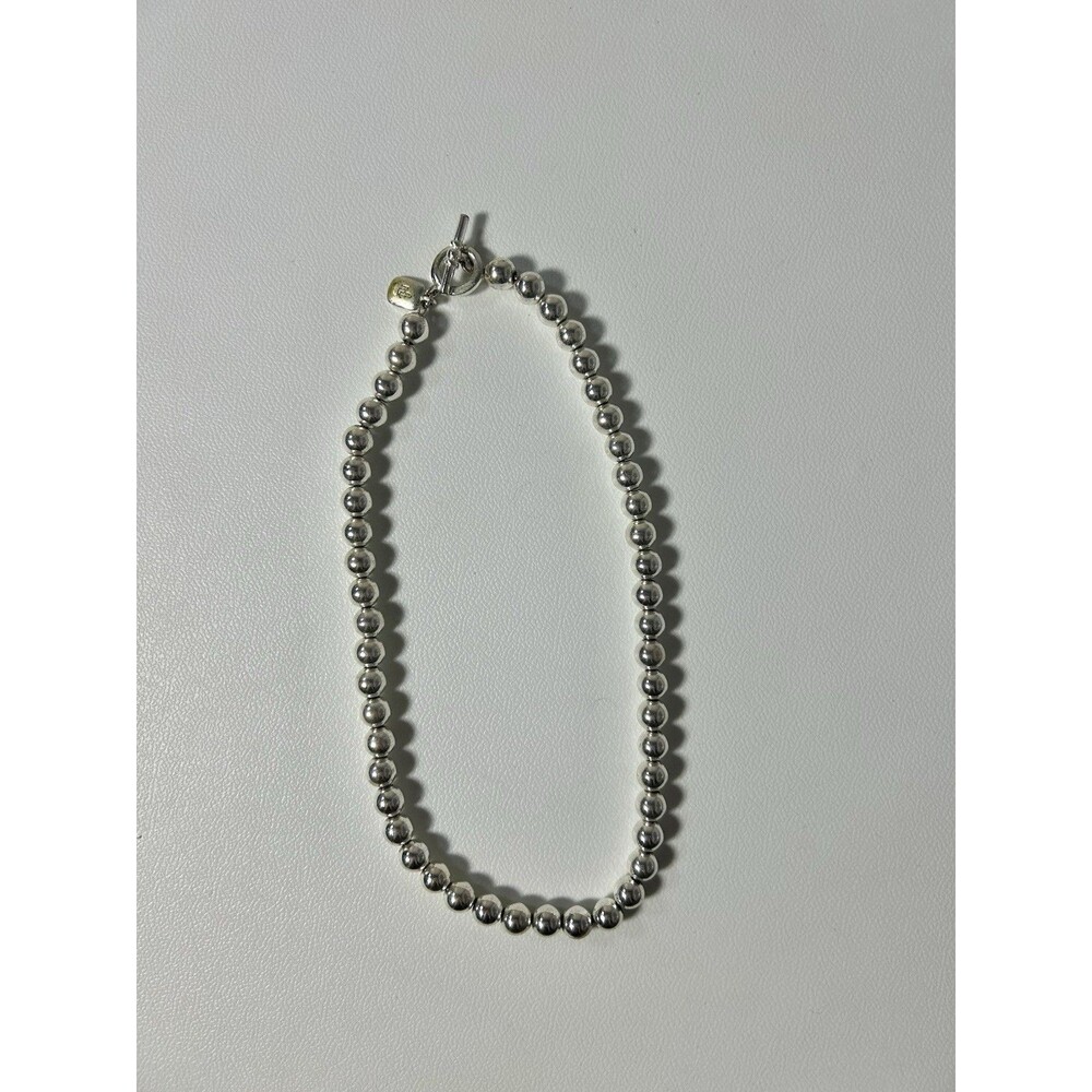Lauren Ralph Lauren RLL Silver Tone Beaded Necklace Toggle Clasp Vintage 16"